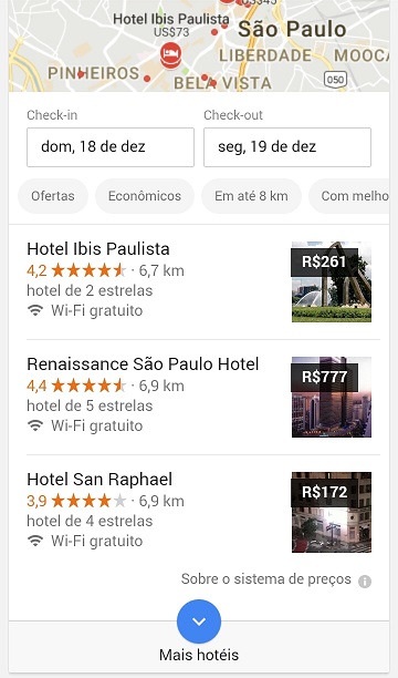 Google Resultados Locais: Hotéis