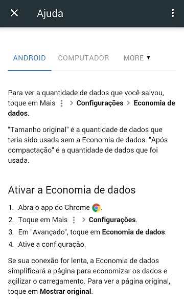 Recurso Google Chrome Economia de dados