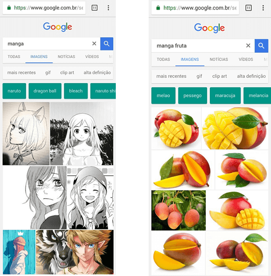 Exemplo de busca Google para termo manga