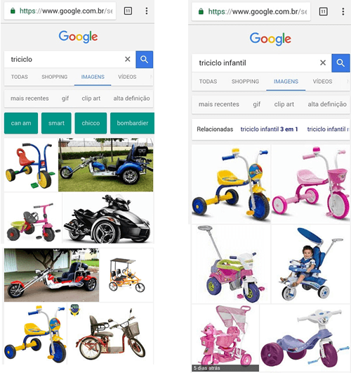 Exemplo de busca Google para termo triciclo