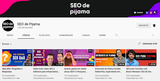 Canal YouTube SEO de Pijama