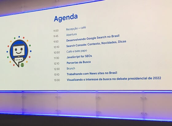 Agenda do evento Google Search Central Live em SP, em março 2023